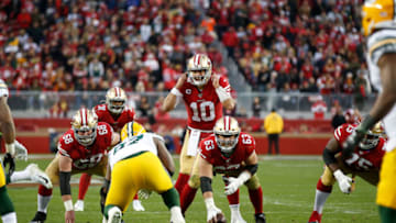 Jimmy Garoppolo #10 of the San Francisco 49ers against the Green Bay Packers (Photo by Michael Zagaris/San Francisco 49ers/Getty Images)