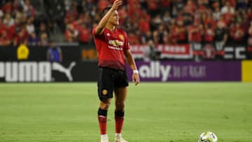 CARSON, CA - JULY 25: Alexis Sanchez #7 of Manchester United gestures in the first half against A.C. Milan during the International Champions Cup 2018 at StubHub Center on July 25, 2018 in Carson, California. (Photo by John McCoy/Getty Images)