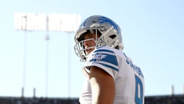 OAKLAND, CALIFORNIA - NOVEMBER 03: Matthew Stafford #9 of the Detroit Lions stands on the sidelines during their game against the Oakland Raiders at RingCentral Coliseum on November 03, 2019 in Oakland, California. (Photo by Ezra Shaw/Getty Images)