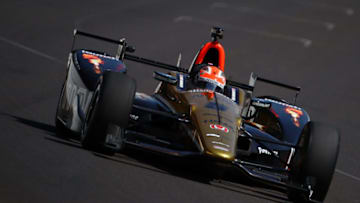 INDIANAPOLIS, IN - MAY 27: James Hinchcliffe of Canada, driver of the #5 ARROW Schmidt Peterson Motorsports Chevrolet, drives on Carb Day ahead of the 100th running of the Indianapolis 500 at Indianapolis Motorspeedway on May 27, 2016 in Indianapolis, Indiana. (Photo by Chris Graythen/Getty Images)