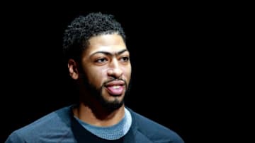 NEW ORLEANS, LA - FEBRUARY 08: Anthony Davis walks on to the court before a game against the Utah Jazz; Davis was traded to the Los Angeles Lakers this weekend. (Photo by Sean Gardner/Getty Images)