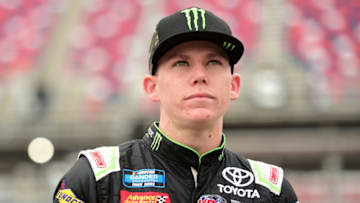 TALLADEGA, ALABAMA - OCTOBER 12: Riley Herbst, driver of the #51 Monster Energy/Advance Auto Parts Toyota, stands on the grid during qualifying for the NASCAR Gander Outdoor Truck Series Sugarlands Shine 250 at Talladega Superspeedway on October 12, 2019 in Talladega, Alabama. (Photo by Jared C. Tilton/Getty Images)
