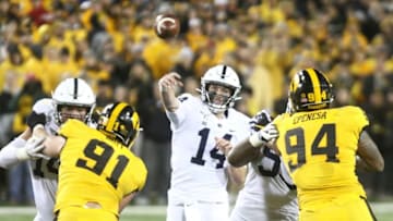 IOWA CITY, IOWA- OCTOBER 12: Quarterback Sean Clifford #14 of the Penn State Nittany Lionsthrows a pass in the second half against the Iowa Hawkeyes, on October 12, 2019 at Kinnick Stadium in Iowa City, Iowa. (Photo by Matthew Holst/Getty Images)