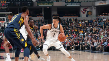 INDIANAPOLIS, IN - OCTOBER 18: Jeremy Lin #7 of the Brooklyn Nets handles the ball against the Indiana Pacersm on October 18, 2017 at Bankers Life Fieldhouse in Indianapolis, Indiana. NOTE TO USER: User expressly acknowledges and agrees that, by downloading and or using this Photograph, user is consenting to the terms and conditions of the Getty Images License Agreement. Mandatory Copyright Notice: Copyright 2017 NBAE (Photo by Ron Hoskins/NBAE via Getty Images)