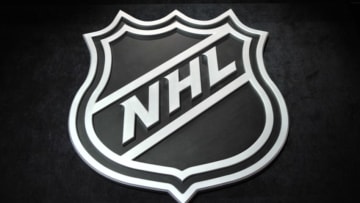 Jun 26, 2015; Sunrise, FL, USA; A general view of the NHL shield logo before the first round of the 2015 NHL Draft at BB&T Center. Mandatory Credit: Steve Mitchell-USA TODAY Sports