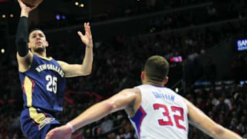 December 6, 2014; Los Angeles, CA, USA; New Orleans Pelicans guard Austin Rivers (25) shoots a basket against the Los Angeles Clippers during the second half at Staples Center. Mandatory Credit: Gary A. Vasquez-USA TODAY Sports
