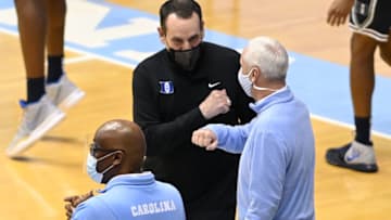 Duke basketball head coach Mike Krzyzewski and North Carolina head coach Roy Williams (Bob Donnan-USA TODAY Sports)