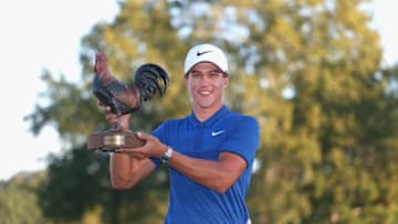 JACKSON, MS - OCTOBER 28: Cameron Champ poses with the trophy after winning the Sanderson Farms Championship at the Country Club of Jackson on October 28, 2018 in Jackson, Mississippi. (Photo by Matt Sullivan/Getty Images)