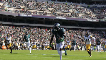 PHILADELPHIA, PA - OCTOBER 30: Zach Pascal #3 of the Philadelphia Eagles runs with the ball against the Pittsburgh Steelers at Lincoln Financial Field on October 30, 2022 in Philadelphia, Pennsylvania. (Photo by Mitchell Leff/Getty Images)