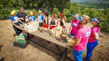 Before allowing the teams to continue in the race, Host Tyler Florence explains the rules of the Avocado Toast Challenge in Santa Barbara on The Great Food Truck Race Season 12, as seen on Food Network. Photo provided by Food Network