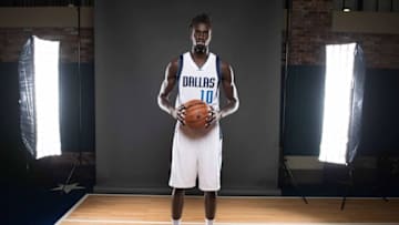 Sep 28, 2015; Dallas, TX, USA; Dallas Mavericks rookie forward Maurice Ndour (10) poses for a photo during Media Day at the American Airlines Center. Mandatory Credit: Jerome Miron-USA TODAY Sports