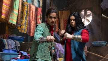 (L-R): Aramis Knight as Red Dagger/Kareem and Iman Vellani as Ms. Marvel/Kamala Khan in Marvel Studios' MS. MARVEL. Photo by Chuck Zlotnick. ©Marvel Studios 2022. All Rights Reserved.