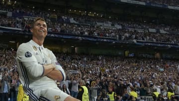 MADRID, SPAIN - MAY 02: Cristiano Ronaldo of Real Madrid celebrates after scoring the second goal during the UEFA Champions League Semi Final first leg match between Real Madrid CF and Club Atletico de Madrid at Estadio Santiago Bernabeu on May 2, 2017 in Madrid, Spain. (Photo by fotopress/Getty Images)