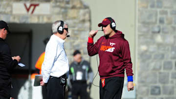 Head Coach Frank Beamer (L) and Assistant Coach Shane Beamer of the Virginia Tech Hokies. Photo by Scott Cunningham/Getty Images)