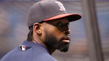 Jul 26, 2014; St. Petersburg, FL, USA; Boston Red Sox center fielder Jackie Bradley Jr. (25) works out prior to the game against the Tampa Bay Rays at Tropicana Field. Mandatory Credit: Kim Klement-USA TODAY Sports