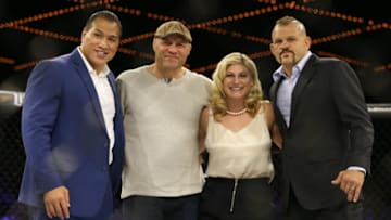 NEW YORK, NY - DECEMBER 31: (L to R) Ray Sefo, Randy Couture, Kayla Harrison and Chuck Liddell during the World Series of Fighting at The Theater at Madison Square Garden on December 31, 2016 in New York City. (Photo by Ed Mulholland/Getty Images)
