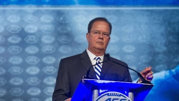 Jul 21, 2016; Charlotte, NC, USA; Duke Blue Devils head coach David Cutcliffe speaks to the media during the ACC Football Kickoff at Westin Charlotte. Mandatory Credit: Jeremy Brevard-USA TODAY Sports