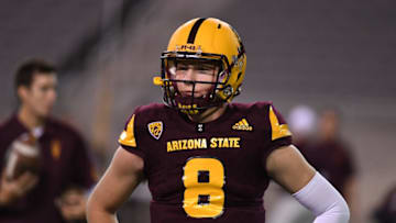 TEMPE, AZ - OCTOBER 28: Blake Barnett #8 of Arizona State warms up prior to a game against the University of Southern California Trojans at Sun Devil Stadium on October 28, 2017 in Tempe, Arizona. (Photo by Norm Hall/Getty Images)