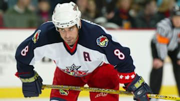 2003 Season: Player Geoff Sanderson of the Columbus Blue Jackets. (Photo by Bruce Bennett Studios/Getty Images)