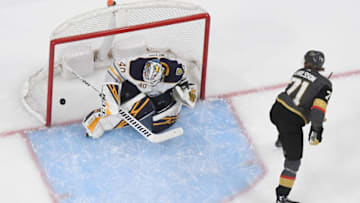 William Karlsson #71 of the Vegas Golden Knights scores a third-period goal against Carter Hutton #40 of the Buffalo Sabres.(Photo by Ethan Miller/Getty Images)