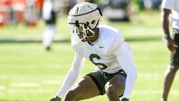 Michigan State cornerback Ameer Speed participates in a drill during football practice on Thursday, Aug. 11, 2022, in East Lansing.220811 Msu Fb Practice 093a