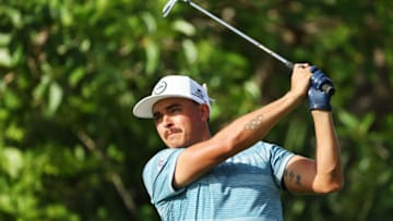 PLAYA DEL CARMEN, MEXICO - DECEMBER 04: Rickie Fowler of the United States plays his shot from the tenth tee during the second round of the Mayakoba Golf Classic at El Camaleón Golf Club on December 04, 2020 in Playa del Carmen, Mexico. (Photo by Hector Vivas/Getty Images)