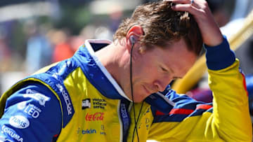 Jun 24, 2016; Elkhart Lake, WI, USA; IndyCar Series driver Scott Dixon (9) looks on during practice for the KOHLER Grand Prix at Road America. Mandatory Credit: Mike DiNovo-USA TODAY Sports
