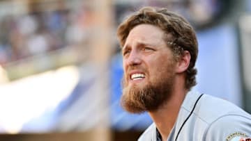Sep 5, 2016; Denver, CO, USA; San Francisco Giants right fielder Hunter Pence (8) comes out of the dugout during the seventh inning against the Colorado Rockies at Coors Field. The Rockies defeated the Giants 6-0. Mandatory Credit: Ron Chenoy-USA TODAY Sports