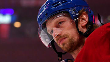 MONTREAL, QC - MAY 25: Eric Staal #21 of the Montreal Canadiens looks on during warm ups prior to Game Four of the First Round of the 2021 Stanley Cup Playoffs against the Toronto Maple Leafs at the Bell Centre on May 25, 2021 in Montreal, Canada. (Photo by Minas Panagiotakis/Getty Images)