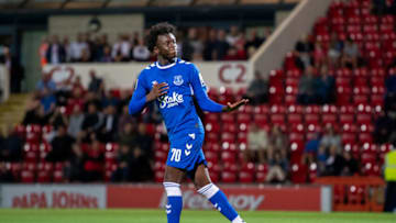 MORECAMBE, ENGLAND - AUGUST 30: Katia Kouyate of Everton reacts to crowd after scoring a penalty during the Papa John's Trophy match between Morecambe and Everton U21 at Globe Arena on August 30, 2022 in Morecambe, England. (Photo by Emma Simpson - Everton FC/Getty Images)