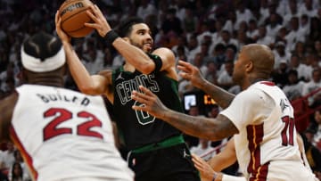Miami Heat forward P.J. Tucker (17) defends Boston Celtics forward Jayson Tatum (0)( Jim Rassol-USA TODAY Sports)