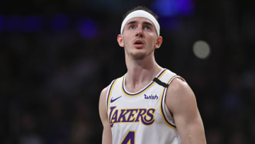 LOS ANGELES, CA - JANUARY 05: Alex Caruso #4 of the Los Angeles Lakers plays the Detroit Pistons at Staples Center on January 5, 2020 in Los Angeles, California. Lakers won 106-99. NOTE TO USER: User expressly acknowledges and agrees that, by downloading and/or using this photograph, user is consenting to the terms and conditions of the Getty Images License Agreement. (Photo by John McCoy/Getty Images)