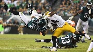 Sep 25, 2016; Philadelphia, PA, USA; Philadelphia Eagles free safety Rodney McLeod (23) attempts to tackle Pittsburgh Steelers wide receiver Antonio Brown (84) at Lincoln Financial Field. Mandatory Credit: James Lang-USA TODAY Sports