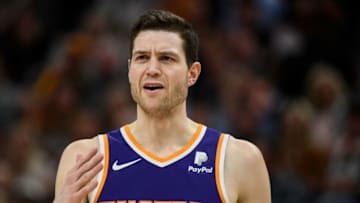 SALT LAKE CITY, UT - MARCH 25: Jimmer Fredette #32 of the Phoenix Suns looks on during a game against the Utah Jazz at Vivint Smart Home Arena on March 25, 2019 in Salt Lake City, Utah. NOTE TO USER: User expressly acknowledges and agrees that, by downloading and or using this photograph, User is consenting to the terms and conditions of the Getty Images License Agreement. (Photo by Alex Goodlett/Getty Images)