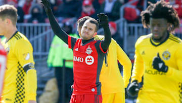 TORONTO, ON - MARCH 3 - Sebastian Giovinco of TFC reacts after a missed chance during the 1st half of MLS action as the Toronto FC host the Columbus Crew in their home opener at BMO Field on March 3, 2018. (Carlos Osorio/Toronto Star via Getty Images)