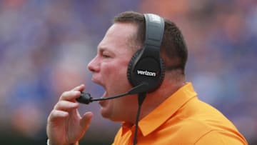 GAINESVILLE, FL - SEPTEMBER 16: Head Coach Butch Jones of the Tennessee Volunteers is seen on the sidelines during the second half of their game against the Florida Gators at Ben Hill Griffin Stadium on September 16, 2017 in Gainesville, Florida. (Photo by Scott Halleran/Getty Images)