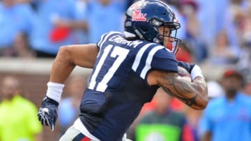 Sep 17, 2016; Oxford, MS, USA; Mississippi Rebels tight end Evan Engram (17) runs the ball during the game against the Alabama Crimson Tide at Vaught-Hemingway Stadium. Alabama won 48-43. Mandatory Credit: Matt Bush-USA TODAY Sports