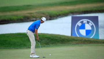 OLYMPIA FIELDS, ILLINOIS - AUGUST 30: Mackenzie Hughes of Canada putts on the 18th green during the final round of the BMW Championship on the North Course at Olympia Fields Country Club on August 30, 2020 in Olympia Fields, Illinois. (Photo by Andy Lyons/Getty Images)