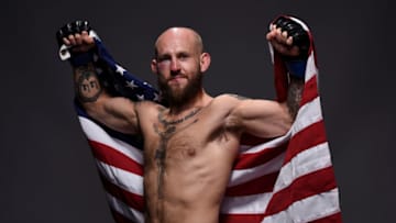 ORLANDO, FL - FEBRUARY 24: Brian Kelleher poses for a portrait backstage after his victory over Renan Barao of Brazil during the UFC Fight Night event at Amway Center on February 24, 2018 in Orlando, Florida. (Photo by Mike Roach/Zuffa LLC/Zuffa LLC via Getty Images)