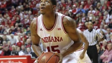 Nov 8, 2013; Bloomington, IN, USA; Indiana Hoosiers forward Devin Davis (15) during the game against the Chicago State Cougars at Assembly Hall. Indiana won 100-72. Mandatory Credit: Pat Lovell-USA TODAY Sports