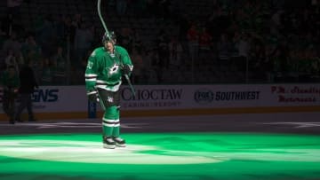 Mar 11, 2016; Dallas, TX, USA; Dallas Stars center Jason Spezza (90) waves to the fans after being named the number one star in the win over the Chicago Blackhawks at American Airlines Center. The Stars defeat the Blackhawks 5-2. Mandatory Credit: Jerome Miron-USA TODAY Sports