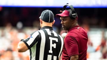SYRACUSE, NY - SEPTEMBER 15: Head coach Willie Taggart of the Florida State Seminoles speaks with officials during the second quarter against the Syracuse Orange at the Carrier Dome on September 15, 2018 in Syracuse, New York. (Photo by Brett Carlsen/Getty Images)