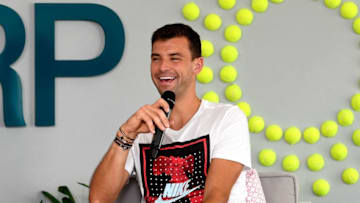 BRISBANE, AUSTRALIA - DECEMBER 30: Grigor Dimitrov: poised for early 2018 ATP success speaks during the 2018 Brisbane International Official Draw and Media Opportunities at Pat Rafter Arena on December 30, 2017 in Brisbane, Australia. (Photo by Bradley Kanaris/Getty Images)