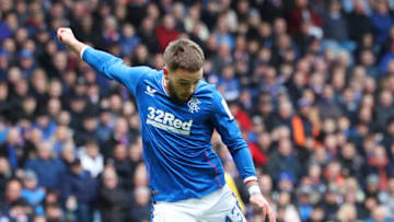 GLASGOW, SCOTLAND - MARCH 04: Nicolas Raskin of Rangers shoots at goal during the Cinch Scottish Premiership match between Rangers FC and Kilmarnock FC at on March 04, 2023 in Glasgow, Scotland. (Photo by Ian MacNicol/Getty Images)