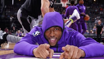 SACRAMENTO, CA - FEBRUARY 27: Harry Giles #20 of the Sacramento Kings warms up against the Milwaukee Bucks on February 27, 2019 at Golden 1 Center in Sacramento, California. NOTE TO USER: User expressly acknowledges and agrees that, by downloading and or using this photograph, User is consenting to the terms and conditions of the Getty Images Agreement. Mandatory Copyright Notice: Copyright 2019 NBAE (Photo by Rocky Widner/NBAE via Getty Images)