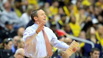 DES MOINES, IOWA - MARCH 23: Head coach of the Florida Gators shouts against the Michigan Wolverines in the second round game of the 2019 NCAA Men's Basketball Tournament at Wells Fargo Arena on March 23, 2019 in Des Moines, Iowa. (Photo by Andy Lyons/Getty Images)
