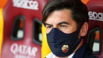 ROME, ITALY - APRIL 11: Paulo Fonseca, Head Coach of A.S Roma looks on prior to the Serie A match between AS Roma and Bologna FC at Stadio Olimpico on April 11, 2021 in Rome, Italy. Sporting stadiums around Italy remain under strict restrictions due to the Coronavirus Pandemic as Government social distancing laws prohibit fans inside venues resulting in games being played behind closed doors. (Photo by Paolo Bruno/Getty Images)
