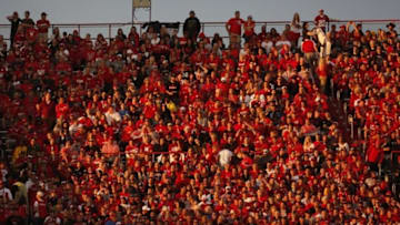 Sep 3, 2016; Lincoln, NE, USA; Nebraska Cornhuskers fans watch the game against the Fresno State Bulldogs in the first quarter at Memorial Stadium. Nebraska won 43-10. Mandatory Credit: Bruce Thorson-USA TODAY Sports