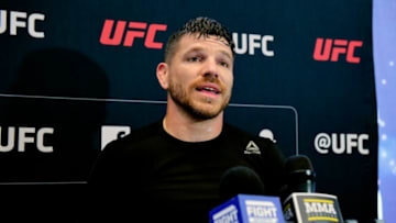 NEWARK, NEW JERSEY - JULY 31: Jim Miller speaks to the media during the UFC Fight Night Open Workouts at Prudential Center on July 31, 2019 in Newark, New Jersey. (Photo by Steven Ryan/Zuffa LLC via Getty Images)