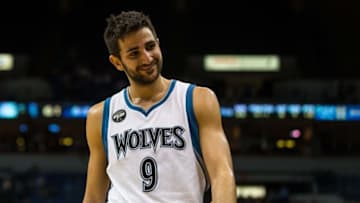 Dec 7, 2015; Minneapolis, MN, USA; Minnesota Timberwolves guard Ricky Rubio (9) smiles against the Los Angeles Clippers at Target Center. The Clippers defeated the Timberwolves 110-106. Mandatory Credit: Brace Hemmelgarn-USA TODAY Sports